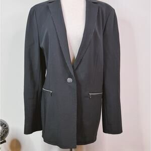 Lafayette 148 Womens Blazer Black Jacket Zipper Edgy Modern Office Size 14